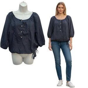 GAP 100% Cotton Navy Blue White Mini Polka Dot Top Blouse - Women’s Medium